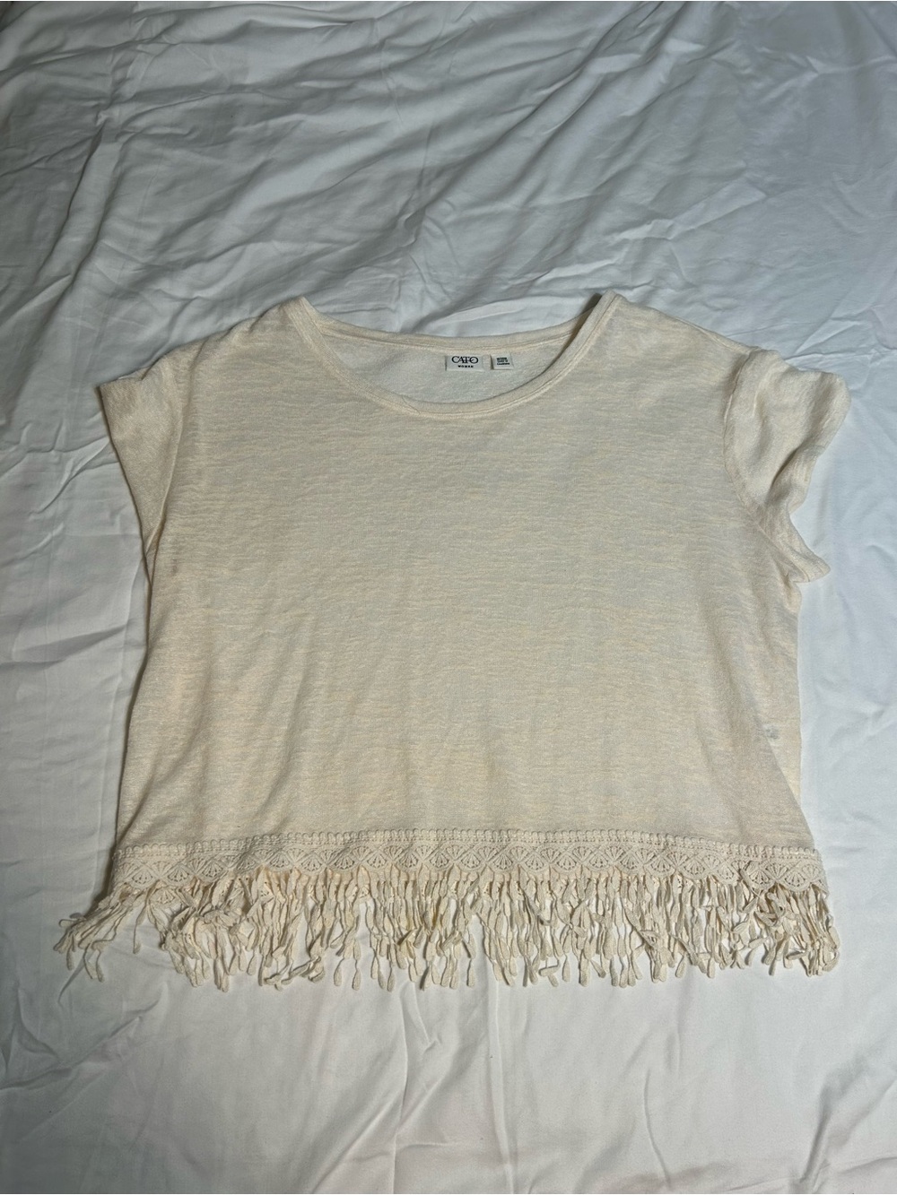 Cato Cream Fringe-Hem Crop Top